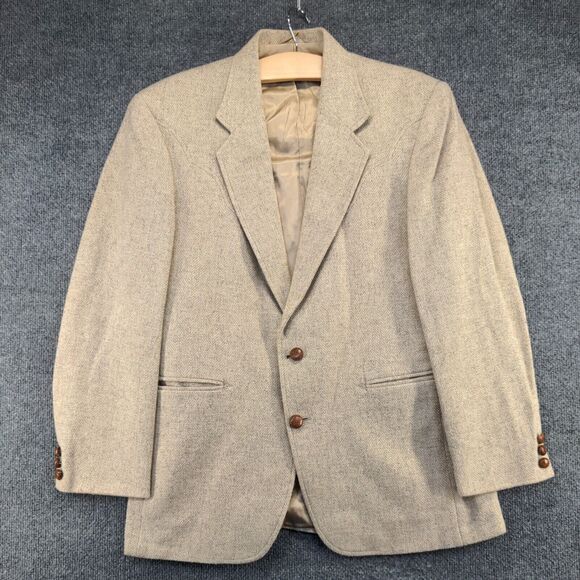 Circle S Men's Blazer Suit Jacket 38R Long Sleeve Tan Single Breasted Lined - Picture 2 of 14